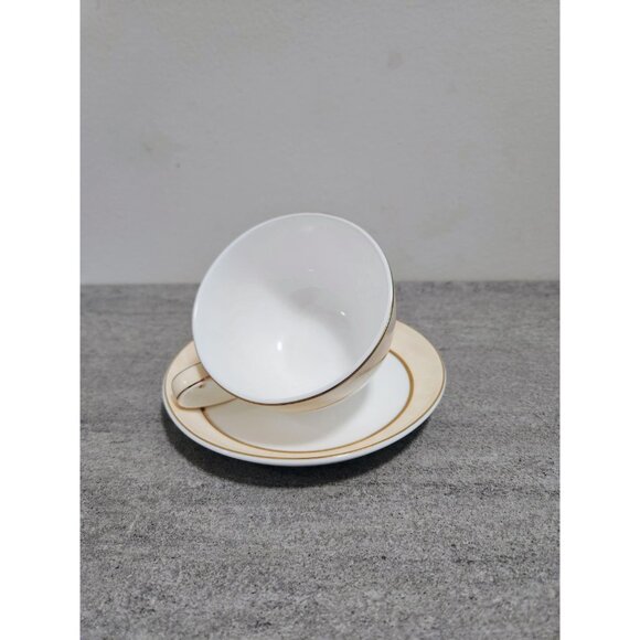 Dynasty Vintage Wide Mouth Tea Cup Saucer White Tan Gold Tea Time - Picture 3 of 10